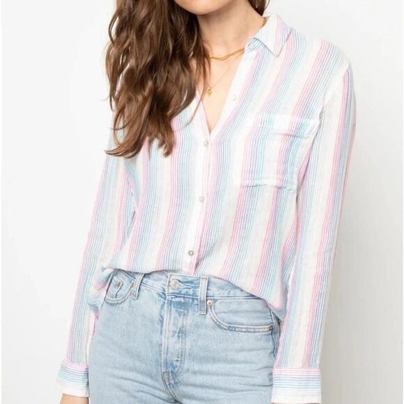 Rails Ellis Iris Gauze Long Sleeve Blouse Stripes Summer Medium - Picture 1 of 12